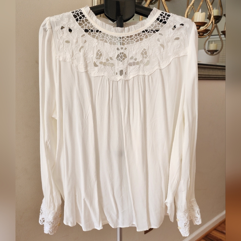 LOFT White Lace Detail Blouse, NWT